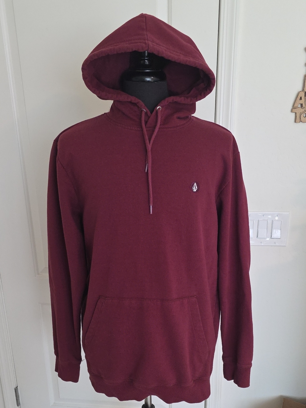 Volcom Maroon Pullover Hoodie with Embroidered Chest Icon